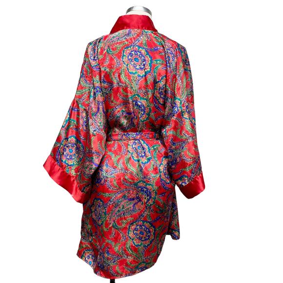 Vintage Morgan Taylor Size S Red Printed Satin Loungewear Robe - Picture 8 of 8
